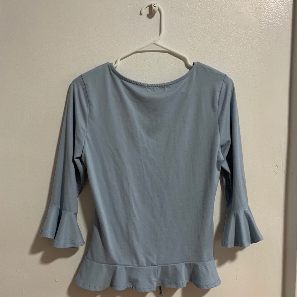 Light Powder Baby Blue Ruched Flowy Long Sleeve - Picture 2 of 4